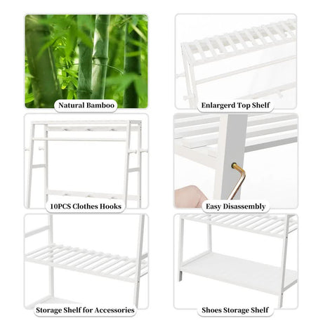 Indented Head Bamboo Garment Rack, White