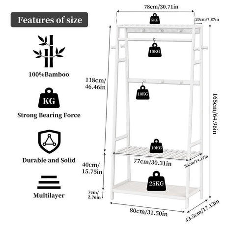 Indented Head Bamboo Garment Rack, White