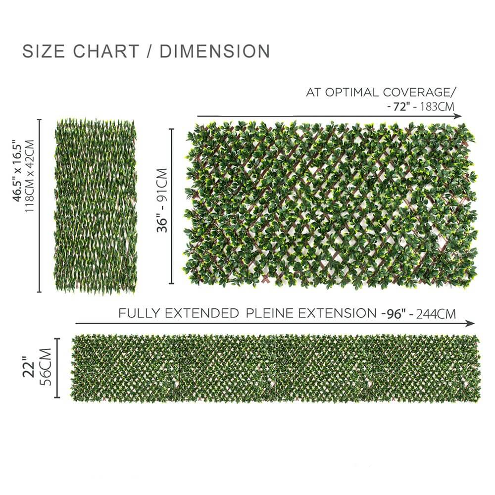 Jasmine artificial hedge screen expanded to full 2 metre width showing coverage — Allure Home Collections