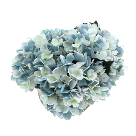 Faux blue hydrangea close-up showing realistic petal and stamen detail — Allure Home Collections