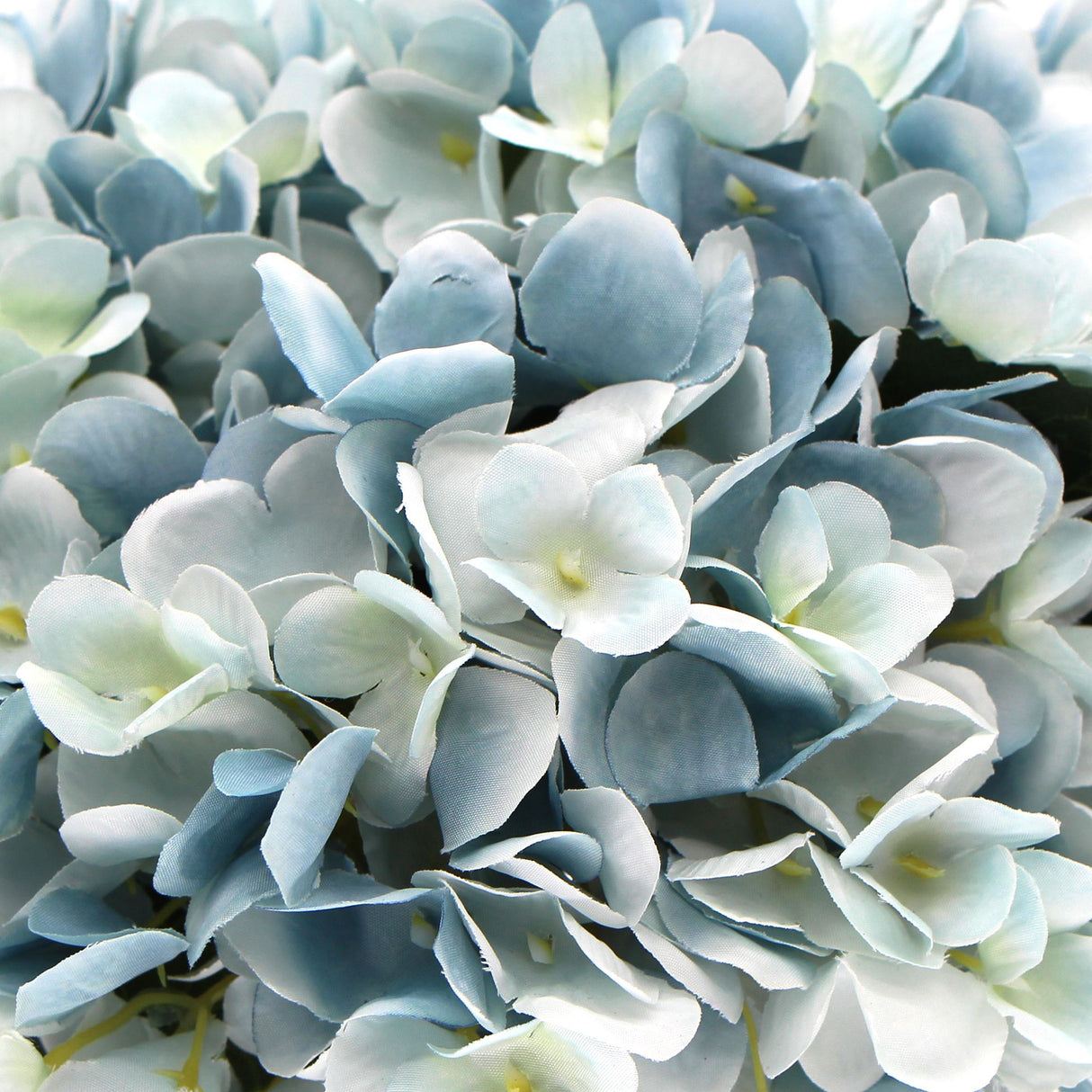 Artificial blue hydrangea side profile in glass vase — Allure Home Collections