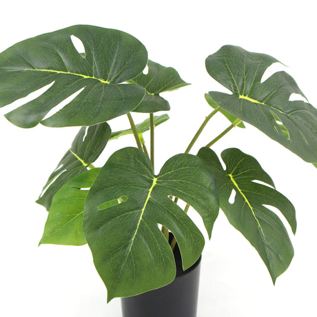 Artificial philodendron real-touch leaf close-up showing split leaf texture — Allure Home Collections