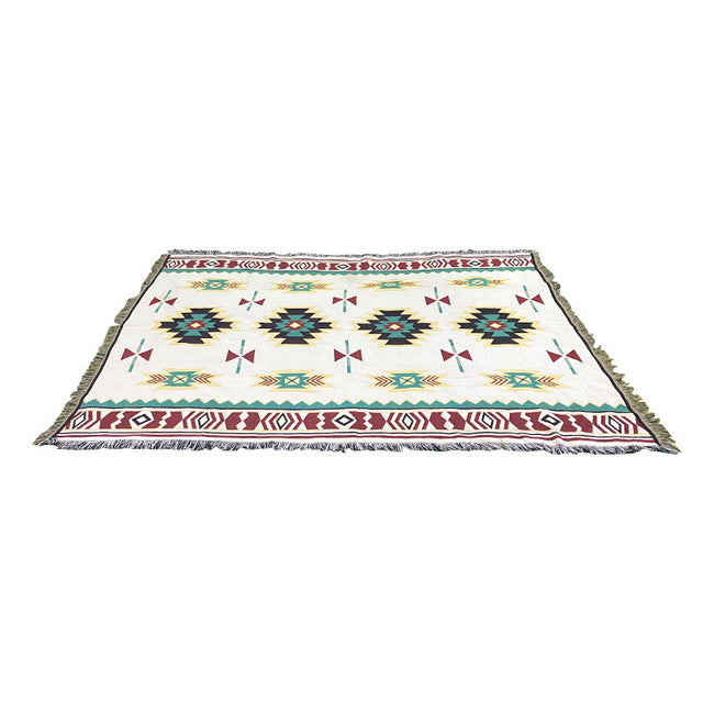 Derwent Bohemian cotton picnic blankets two pack, each 180 x 180cm, in rich vintage colourways spread on the lawn