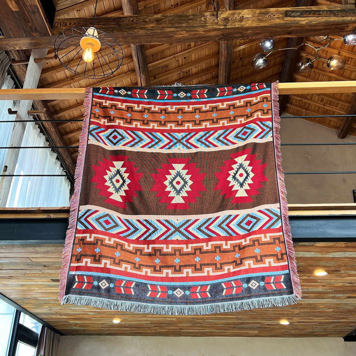 Derwent Bohemian cotton picnic blankets two pack, each 90 x 210cm, in vintage pattern laid out on grass