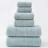 Green striped cotton towel set of 6 with bath, hand and face towels