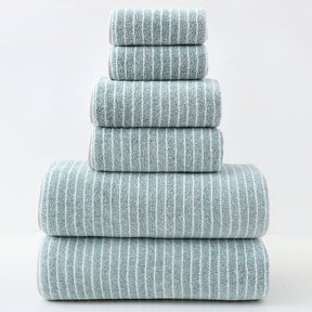 Green striped cotton towel set of 6 with bath, hand and face towels
