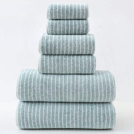 Green striped cotton towel set of 6 with bath, hand and face towels
