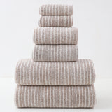 Brown striped cotton towel set of 6 with bath, hand and face towels