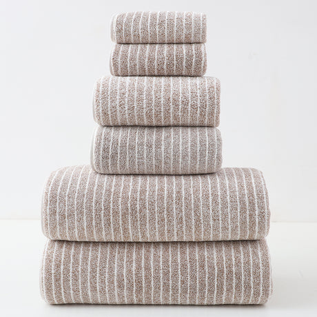 Brown striped cotton towel set of 6 with bath, hand and face towels