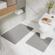 Grey two piece bathroom mat set with U shaped toilet mat and rectangular mat