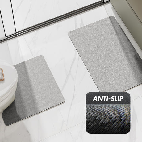 Grey U shaped microfibre toilet mat 50 x 50 cm fitted around a toilet base