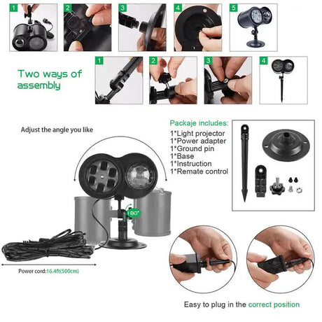 Outdoor dual-tube LED projection light casting a water-ripple effect