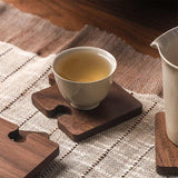 Light Yellow Natural Black Walnut Wooden Coasters, Heat-Resistant Tea Cup Pads, Puzzle-Shaped Drink Mats, Eco-Friendly Tea Accessories Set