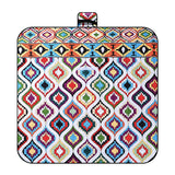 Staveley Morocco pattern picnic blanket 150 x 200cm laid on grass with thickened patterned top and water resistant backing