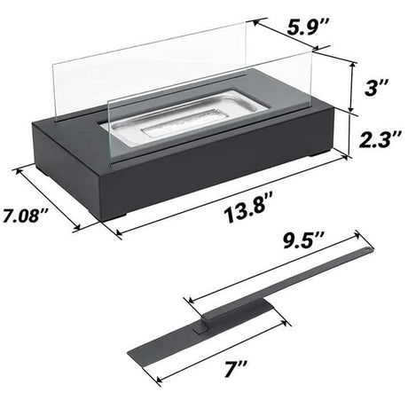 White tabletop bioethanol fireplace with glass panels