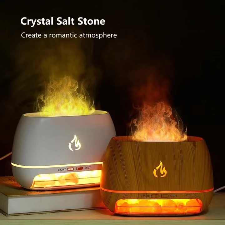 Wooden LED Flame Aromatherapy Essential Oil Diffuser with Humidifier and Ambient Light