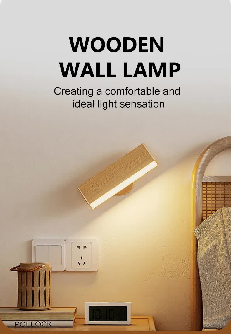 Touch-Control Dimmable Wooden LED Wall Light