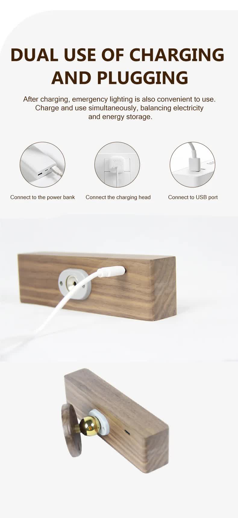 Touch-Control Dimmable Wooden LED Wall Light