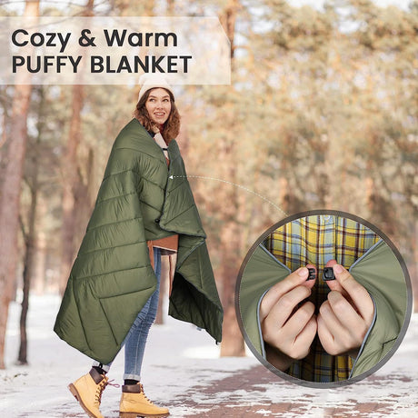 Compact Quilted Outdoor Blanket, military green, quilted texture detail