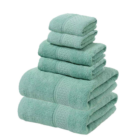 Green blue 6 piece cotton towel set with bath towels, hand towels and face washers