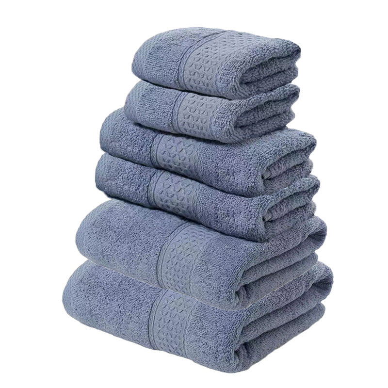 Grey blue 6 piece cotton towel set with bath towels, hand towels and face washers