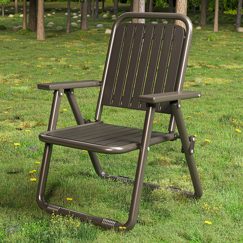 Coffee coloured folding camp recliner chair reclined with aluminium frame