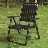Black folding camp recliner chair reclined with aluminium frame