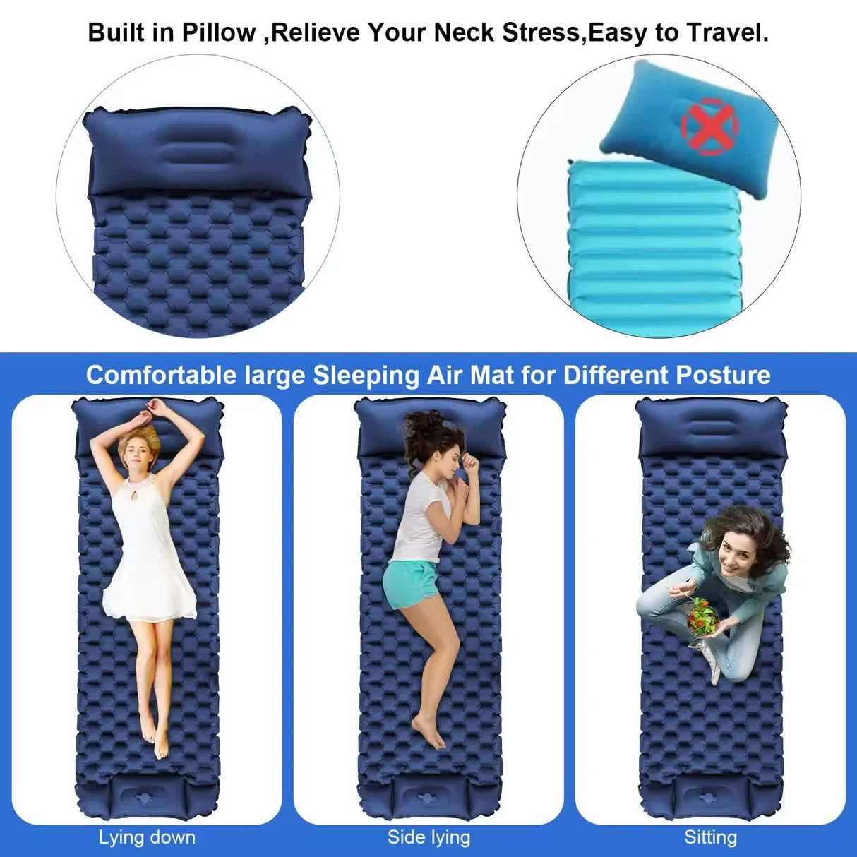 Michel Portable Inflatable Camping Mat, Foot Operated, Blue