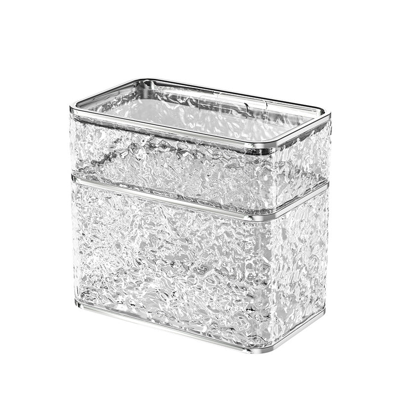 Clear tissue box holder open to show a tissue box loaded inside