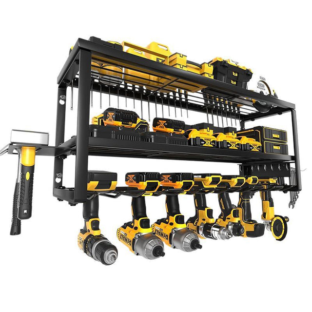3 Tier Wall Mounted Power Tool Organiser Rack Steel Black