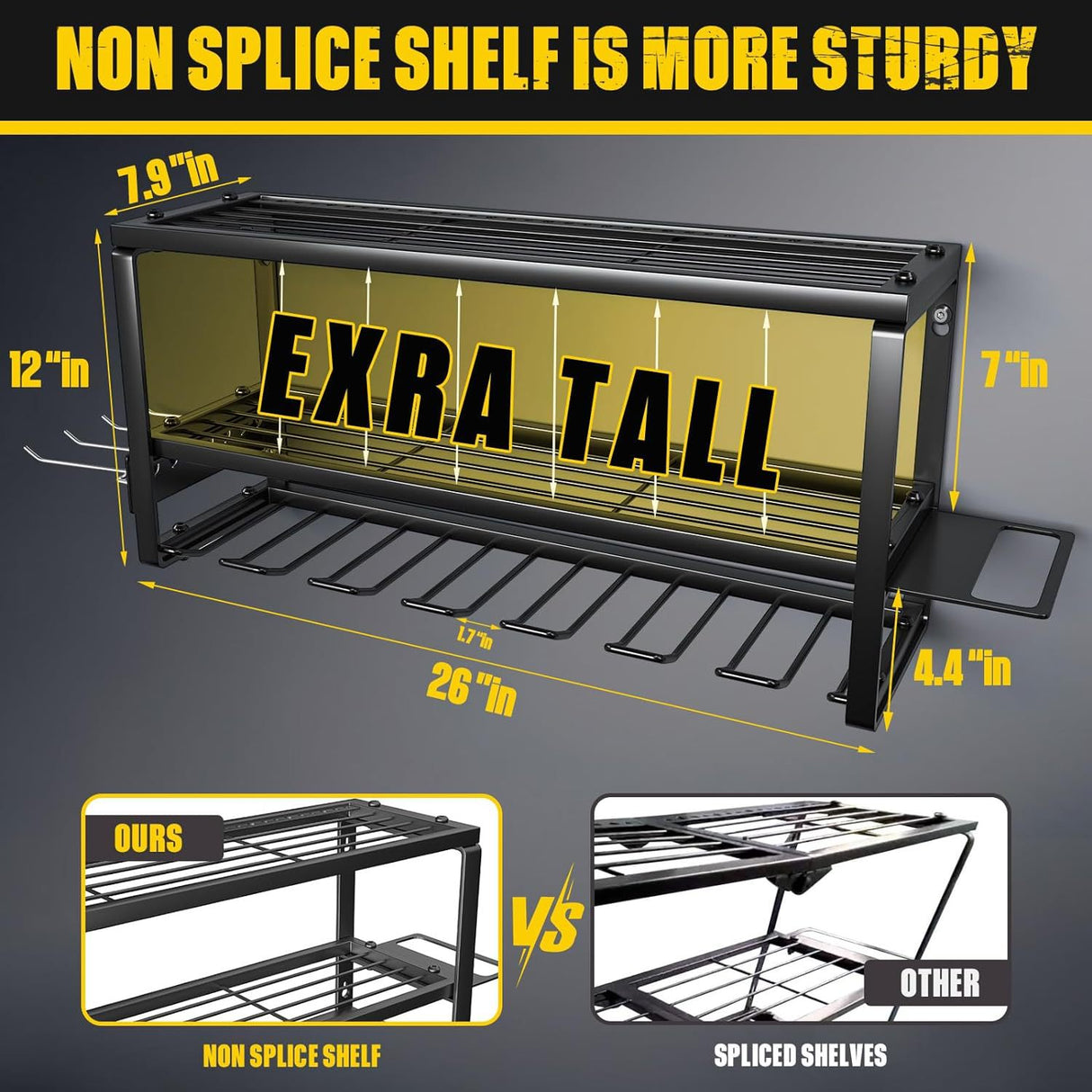 3 Tier Wall Mounted Power Tool Organiser Rack side view