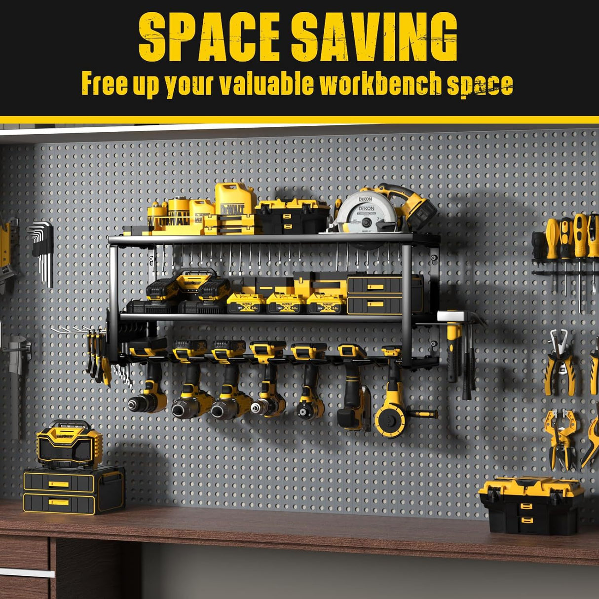 3 Tier Wall Mounted Power Tool Organiser Rack hammer holder