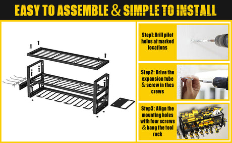 3 Tier Wall Mounted Power Tool Organiser Rack steel frame detail