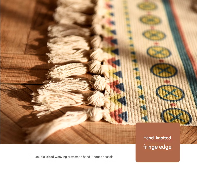 Handwoven Cotton Tassel Rug – Modern Design, 60x90cm