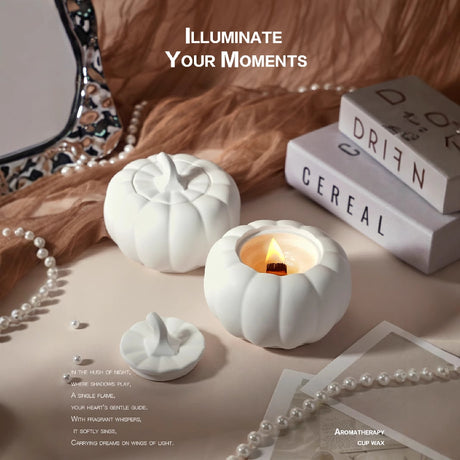 (English Pear Freesia)Ceramic Pumpkin Candle with Lid - Home Decor and Gift Ideas