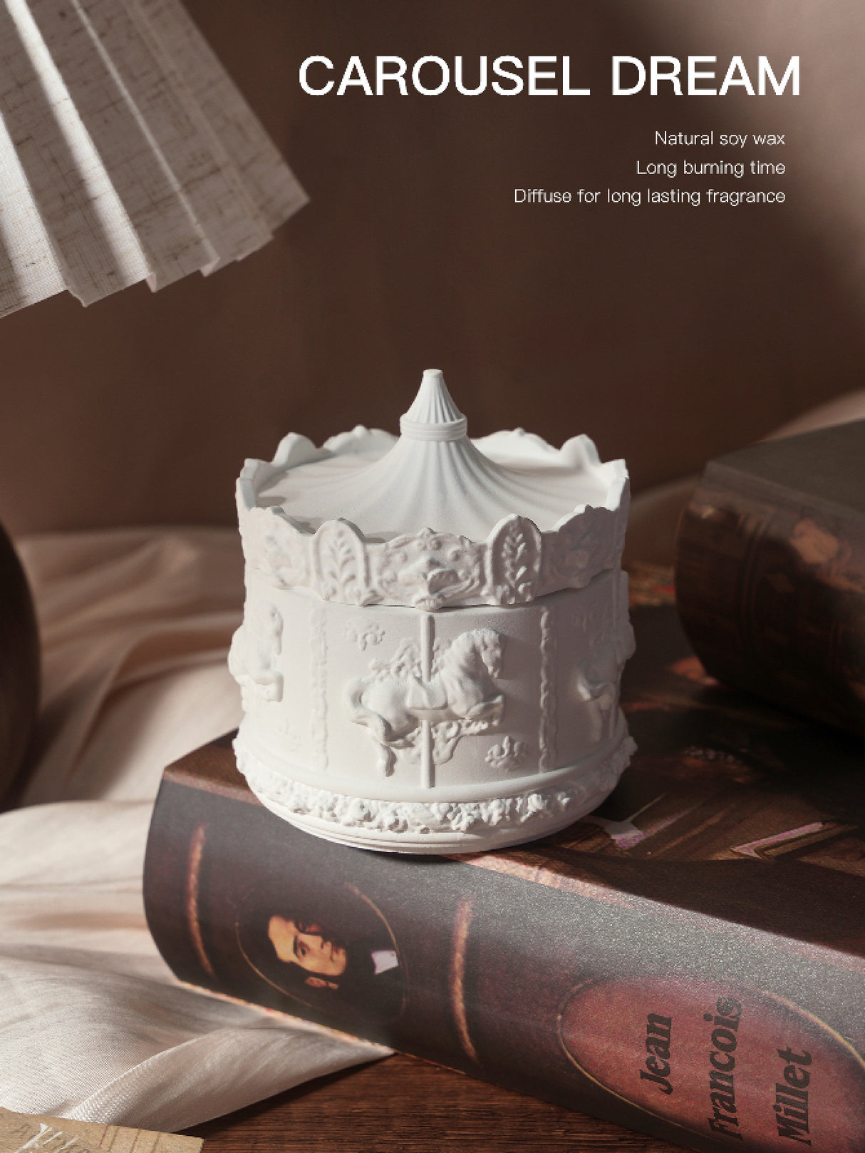 (White Peach Oolong)Rotating Carousel Soy Candle - Unique Home Decor & Gift
