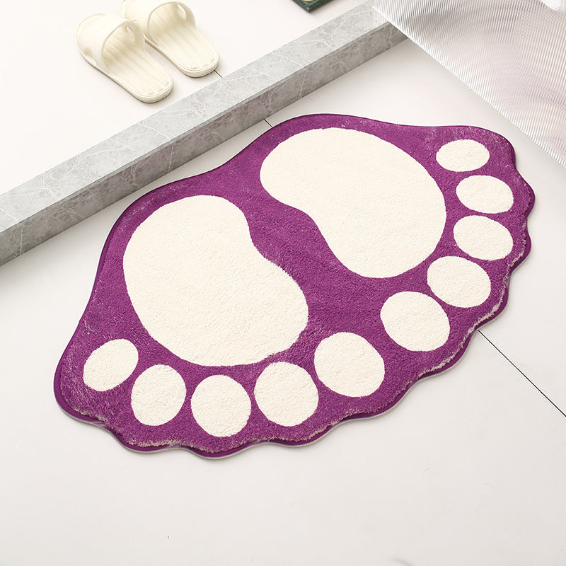 Foot shaped plush bath mat set in purple and white