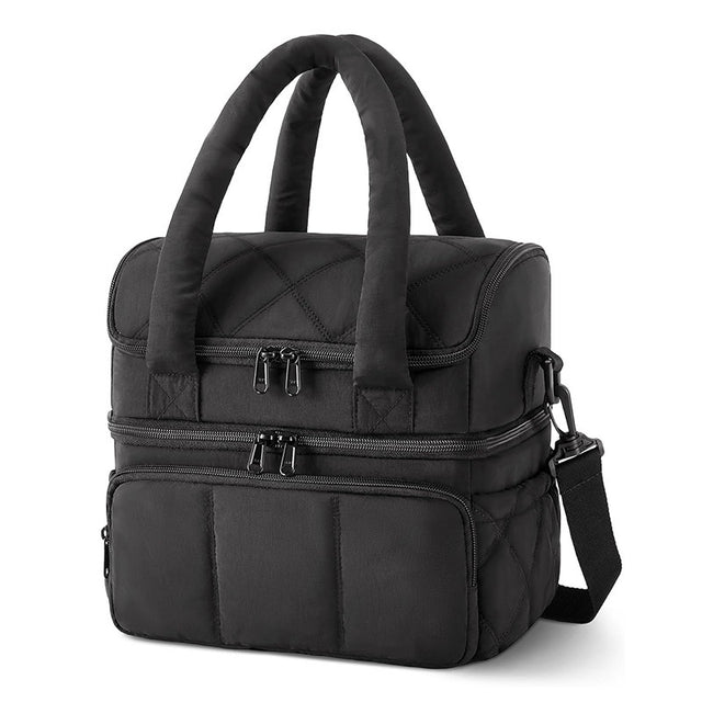 Issigeac double deck leakproof insulated lunch bag in black with shoulder strap