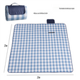 Hawkshead picnic blanket 200 x 200cm in blue and white checkered print laid on grass with soft fabric top and water resistant PEVA backing