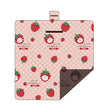 Hawkshead picnic blanket 200 x 200cm in strawberry print laid on grass with soft fabric top and water resistant PEVA backing