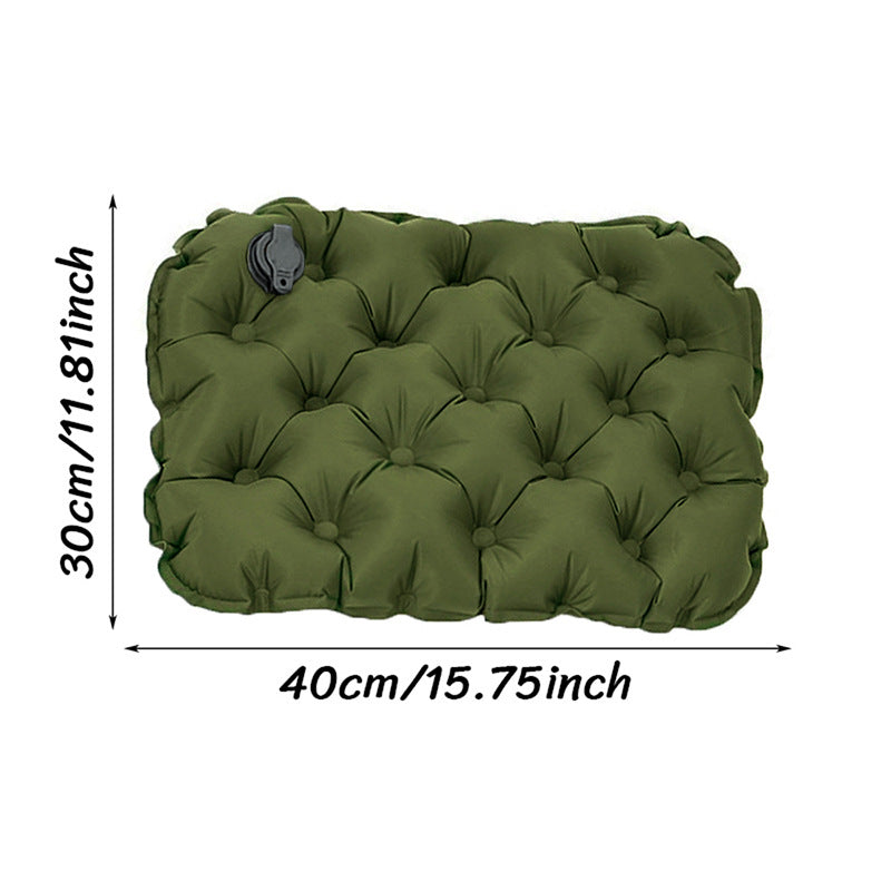 Olive green inflatable seat cushion for outdoor seating