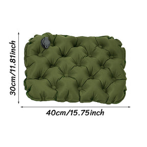 Olive green inflatable seat cushion for outdoor seating