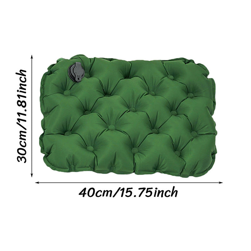 Green inflatable seat cushion for camping and picnics