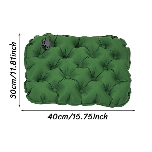 Green inflatable seat cushion for camping and picnics