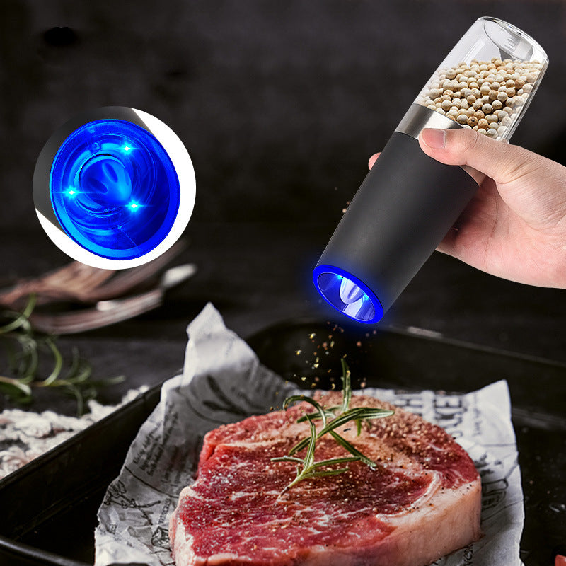Enna Salt and Pepper Grinder Set, Electric Gravity, LED Light, Black, 2pcs
