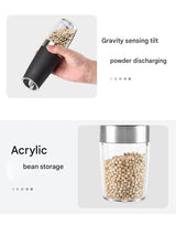 Enna Salt and Pepper Grinder Set, Electric Gravity, LED Light, Black, 2pcs