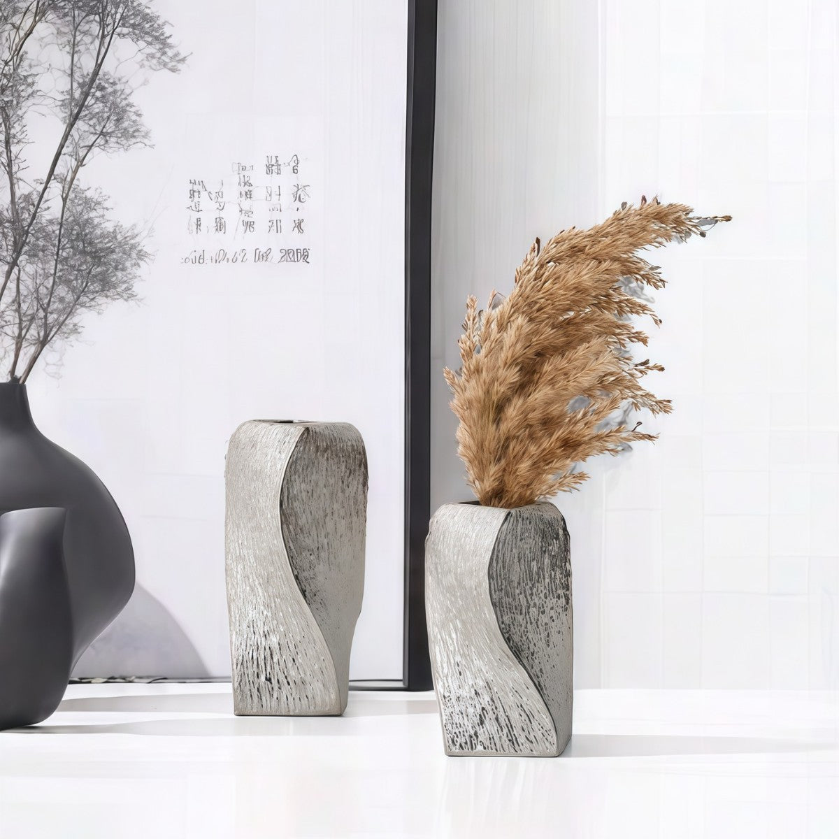 Bettona Twisted Ceramic Vase, Silver