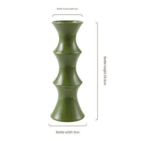 Glossy green ceramic bamboo style vase
