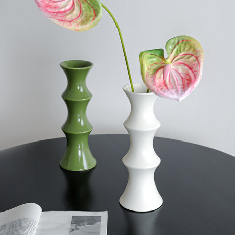 Glossy green ceramic bamboo style vase