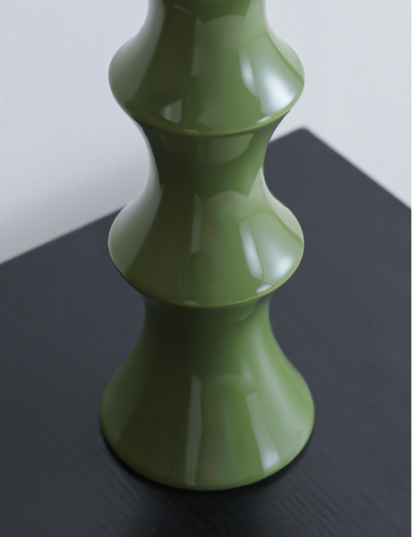 Glossy green ceramic bamboo style vase